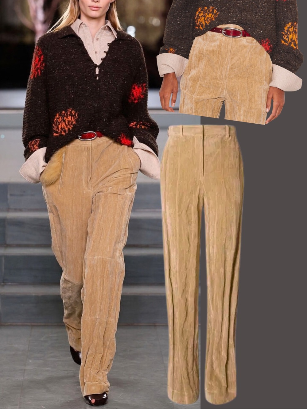NWT Tory Burch Fall Runway 2025 Crushed Velvet Pants Tan 2 (Runs Large)